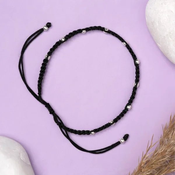 Classic Beaded Rhodium Silver 925 Thread Anklet