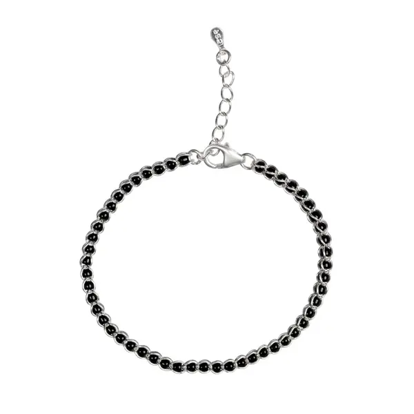 Pure Sterling Silver 925 Black and Silver Crystal Bead Bracelet For Women