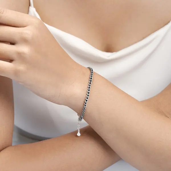 Pure Sterling Silver 925 Black and Silver Crystal Bead Bracelet For Women - view 3