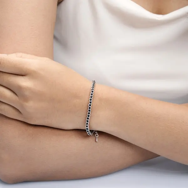 Pure Sterling Silver 925 Black and Silver Crystal Bead Bracelet For Women - view 4