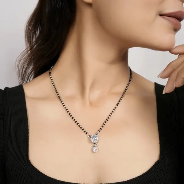 Dual Crystal Drop 925 Silver Mangalsutra for Women