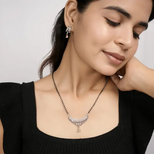 Dual Curve Bar Crystal 925 Silver Mangalsutra for Women - view 2