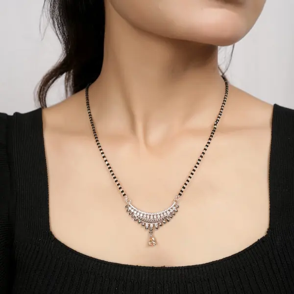 Dual Curve Bar Crystal 925 Silver Mangalsutra for Women - view 3