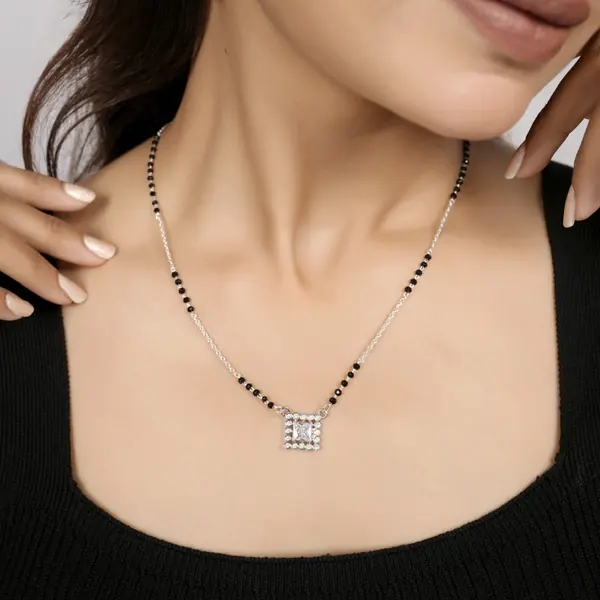 Square Cluster Crystal 925 Silver Mangalsutra for Women