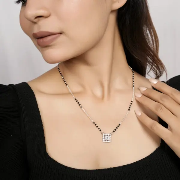 Square Cluster Crystal 925 Silver Mangalsutra for Women - view 2
