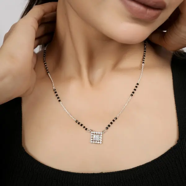 Square Cluster Crystal 925 Silver Mangalsutra for Women - view 3