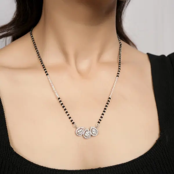 Triple Pear Halo Crystal Mangalsutra for Women