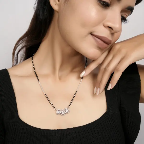 Triple Pear Halo Crystal Mangalsutra for Women - view 2