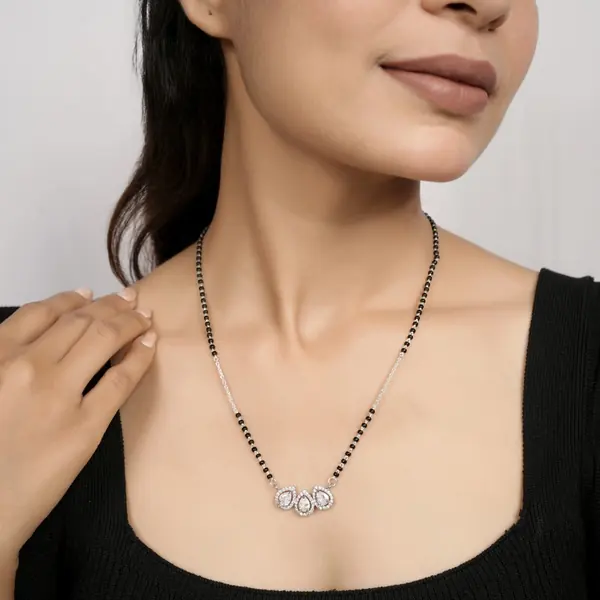 Triple Pear Halo Crystal Mangalsutra for Women - view 3