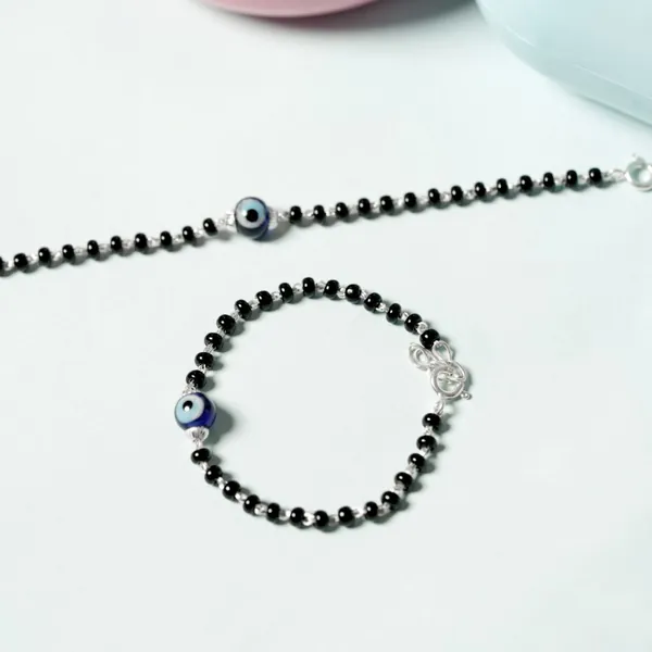 Blue Evil Eye Baby Nazar Bracelet with Black Beads Pure 925 Silver both Baby Boys and Girls - view 2
