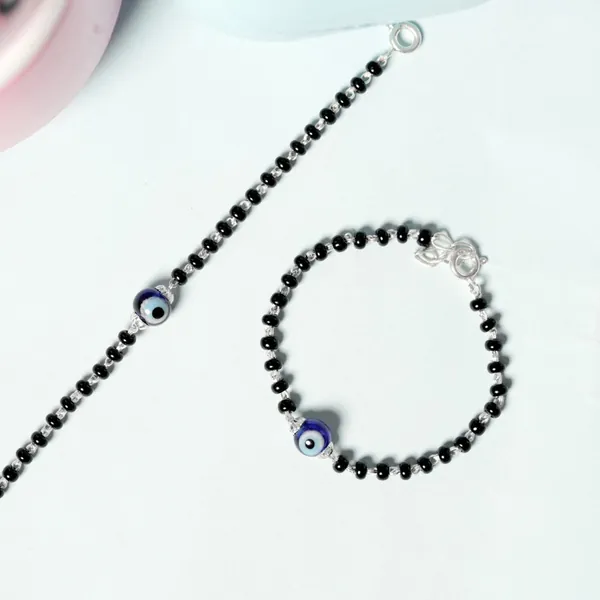 Blue Evil Eye Baby Nazar Bracelet with Black Beads Pure 925 Silver both Baby Boys and Girls - view 3