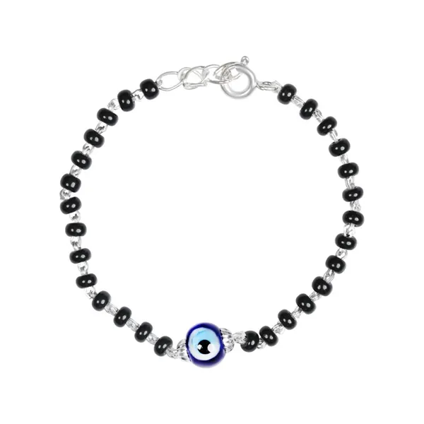 Blue Evil Eye Baby Nazar Bracelet with Black Beads Pure 925 Silver both Baby Boys and Girls - view 4