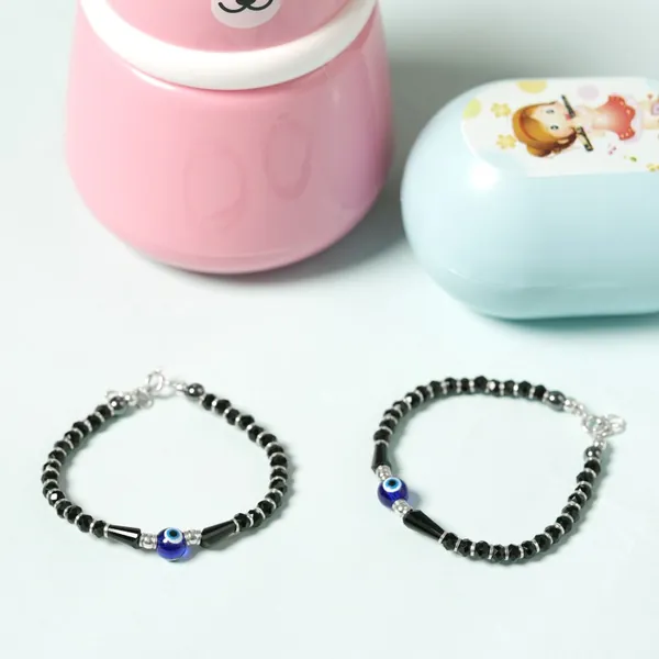 Trendy Black Crystals Evil Eye Nazariya Bracelet both Baby Boys and Girls