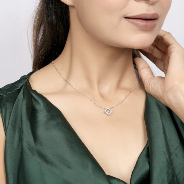Elegant Square Solitaire Pendant Necklace for Women - view 2