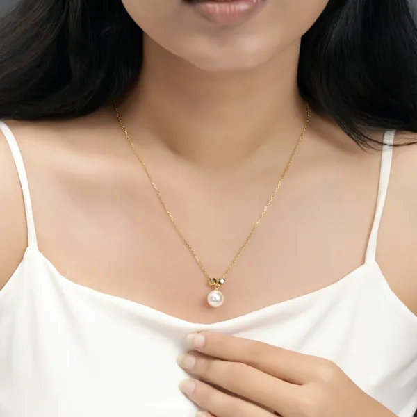 Pearl Necklace With Gold Plated Chain For Women & Girl - view 3