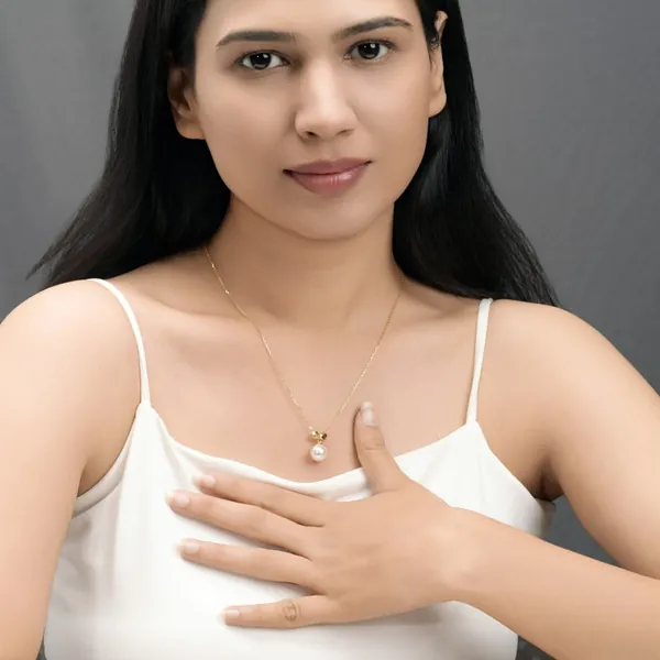 Pearl Necklace With Gold Plated Chain For Women & Girl - view 4
