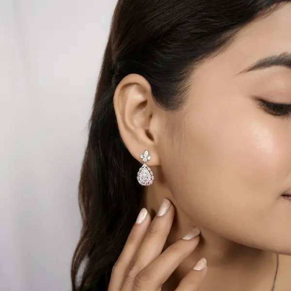Elegant Pink Teardrop Pendant & Earring Set for Women - view 2