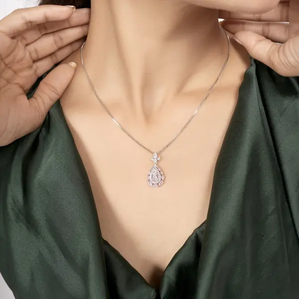 Elegant Pink Teardrop Pendant & Earring Set for Women - view 3