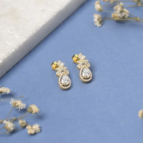 Gold-Toned Teardrop Crystal Pendant & Earring Set for Women - view 2