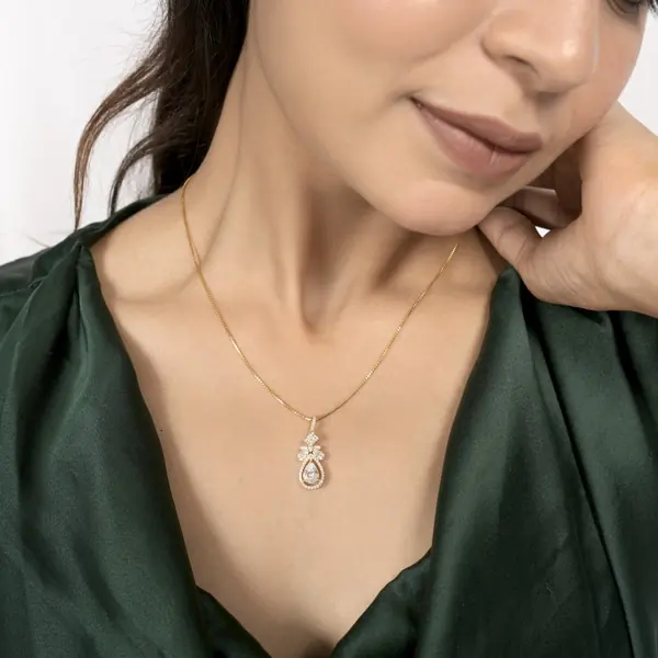 Gold-Toned Teardrop Crystal Pendant & Earring Set for Women - view 3