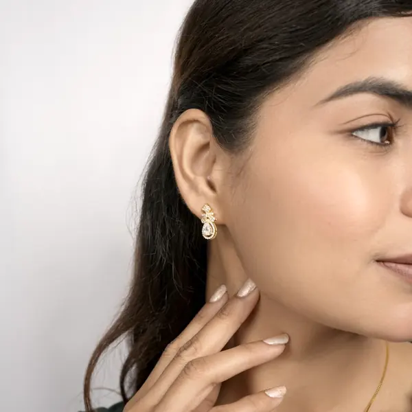 Gold-Toned Teardrop Crystal Pendant & Earring Set for Women - view 4