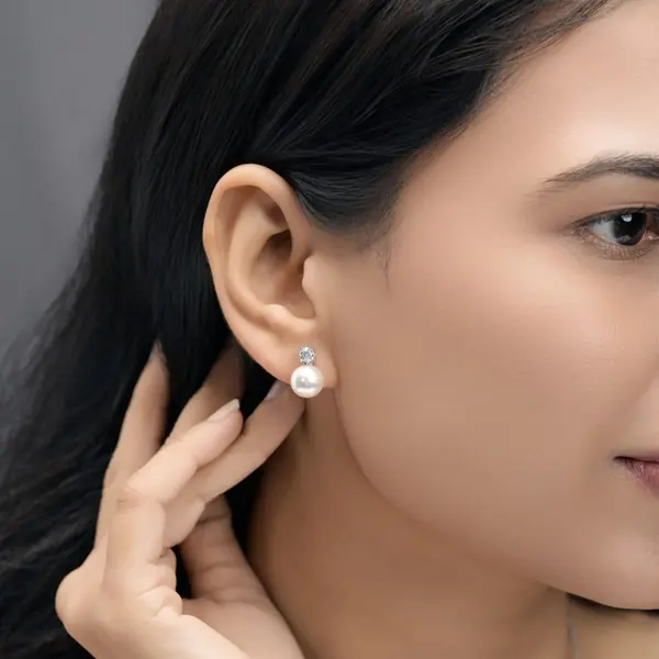 Silver 925 Classic Pearl Pendant Earrings Set with Chain for Women and Girls - view 4