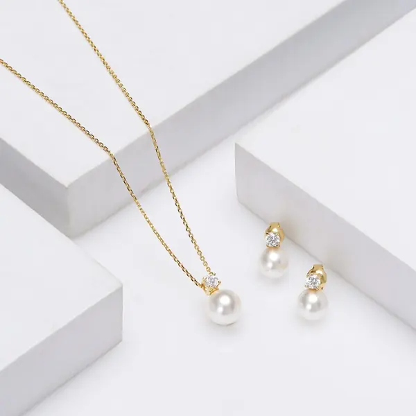 Silver 925 Gold-Plated Pearl Jewellery Set with Chain for Women and Girls - view 2