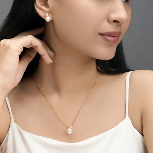 Silver 925 Gold-Plated Pearl Jewellery Set with Chain for Women and Girls - view 3