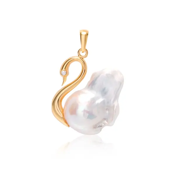 Swan Elegance Baroque Pearl Pendant - view 2