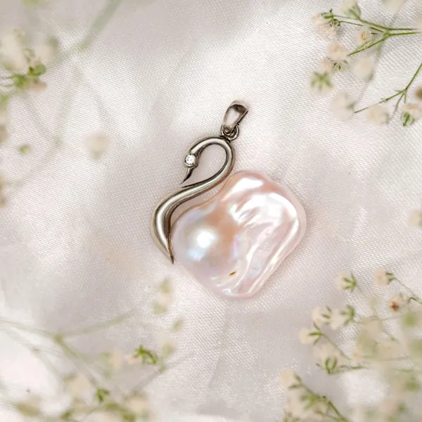 Moonlit Swan Baroque Pearl Pendant