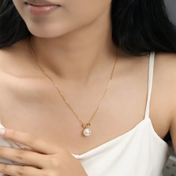 Silver 925 Golden Radiant Pearl Pendant With Link Chain for Women & Girls - view 2