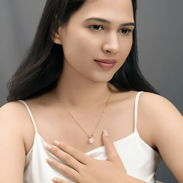 Silver 925 Golden Radiant Pearl Pendant With Link Chain for Women & Girls - view 3