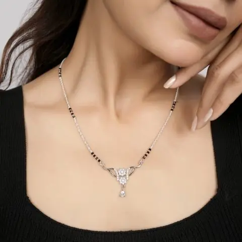 Floral Crystal 925 Silver Mangalsutra for Women