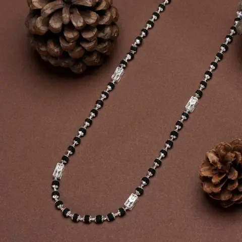 Handmade Black Rudraksha Men’s Chain with Trishul in 925 Silver