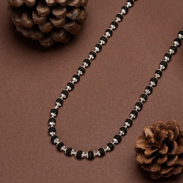 Handmade Black Rudraksha Men’s Mala in 925 silver (6MM Rudraksha)