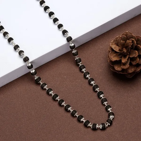 Handmade Black Rudraksha Men’s Mala in 925 silver (6MM Rudraksha) - view 3