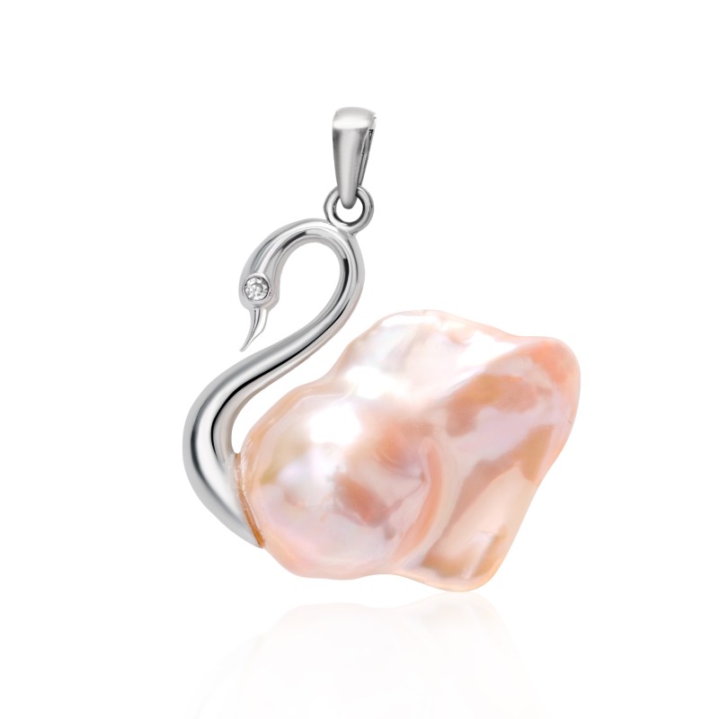 Silver 925 Swan Peach Pearl Pendant - Image 2