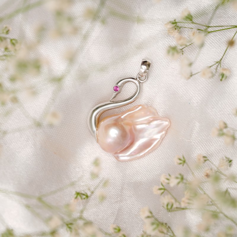 Silver 925 Swan Rose Pearl Pendant