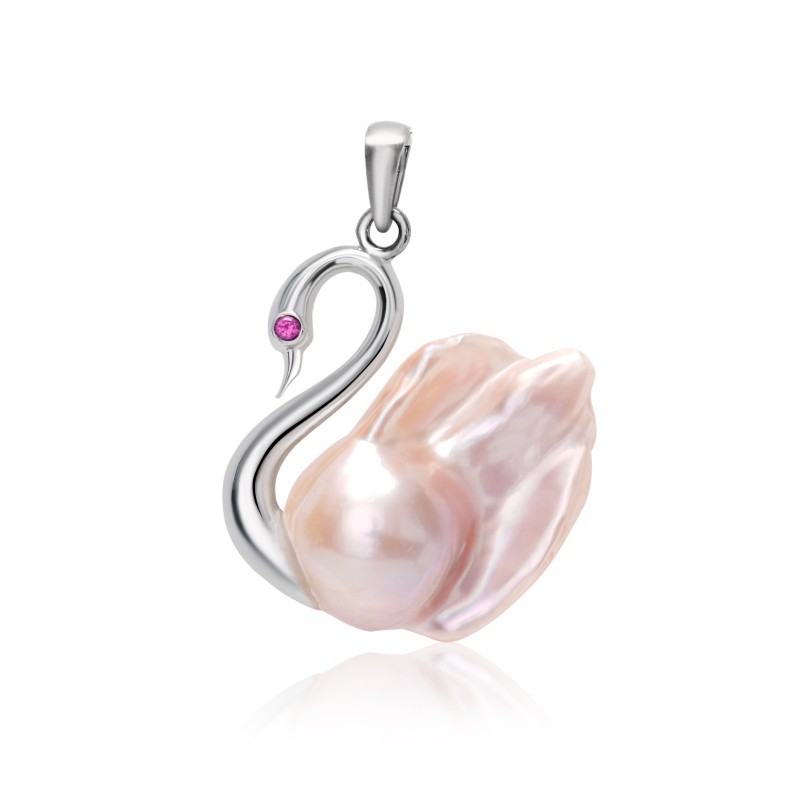 Silver 925 Swan Rose Pearl Pendant - Image 2