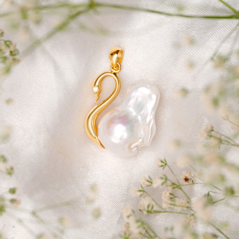 Swan Elegance Baroque Pearl Pendant