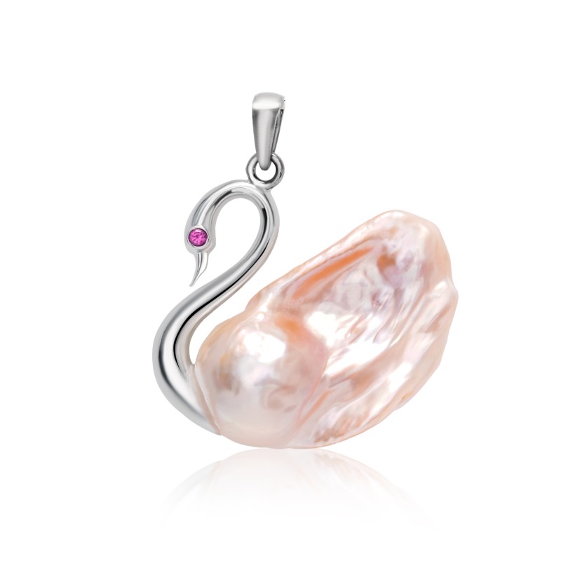 Silver 925 Swan Baroque Pearl Pendant - Image 2