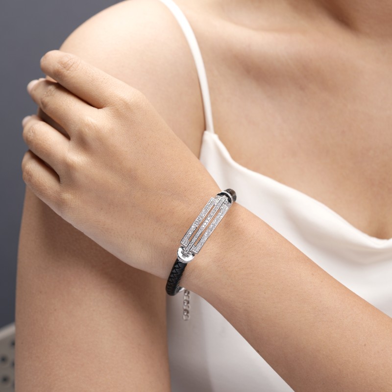 Black Braided Silver 925 Bracelet for Women - Image 2