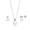 Silver 925 Classic Pearl Pendant Earrings Set with Chain for Women and Girls