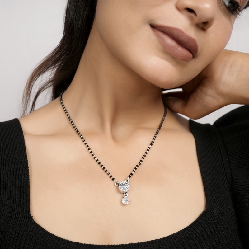Dual Crystal Drop 925 Silver Mangalsutra for Women - Image 2