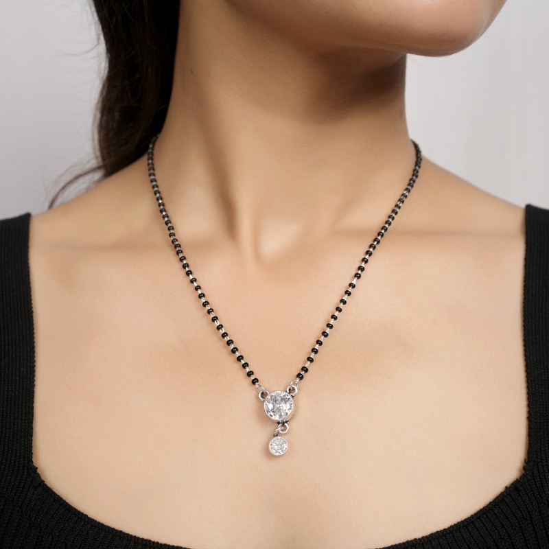 Dual Crystal Drop 925 Silver Mangalsutra for Women - Image 3