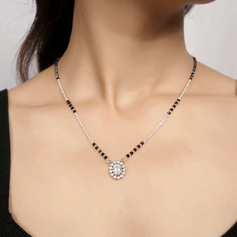 Floral Halo Crystal 925 Silver Mangalsutra for Women - Image 2