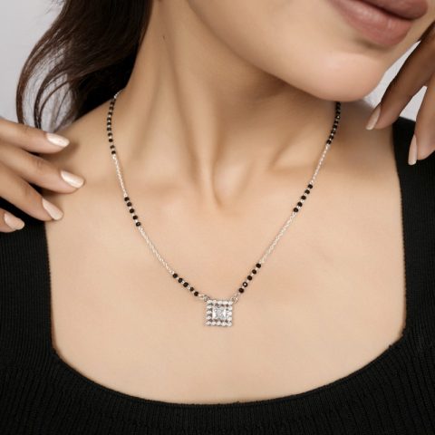 Square Cluster Crystal 925 Silver Mangalsutra for Women