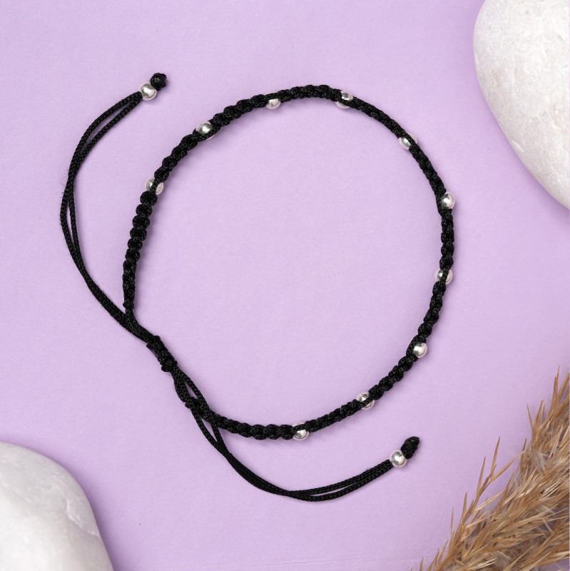 Classic Beaded Rhodium-Plated Sterling Silver 925 Thread Anklet – Single Piece