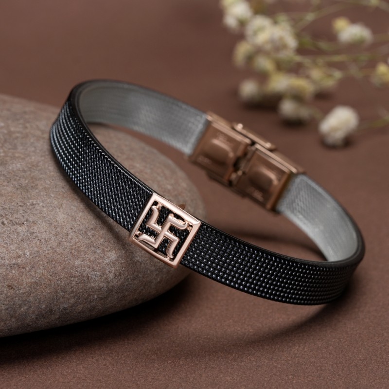 Stainless Steel Mesh Golden Swastik Bracelet for Men
