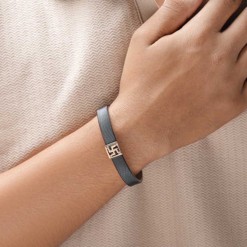 Stainless Steel Mesh Golden Swastik Bracelet for Men - Image 6